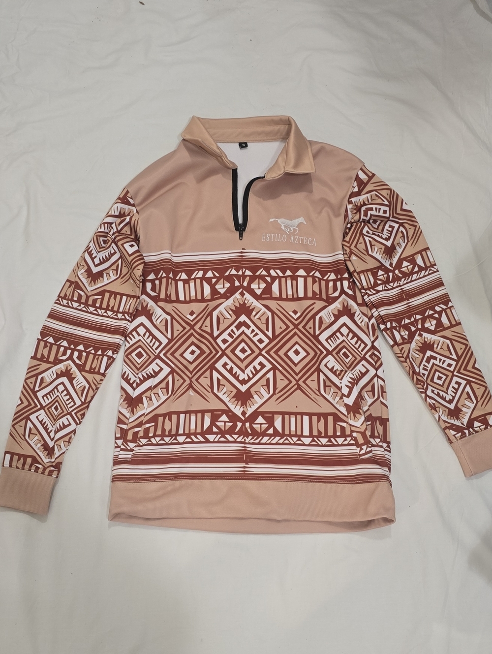 Men's Tan Patterned Quarter-Zip Sweater